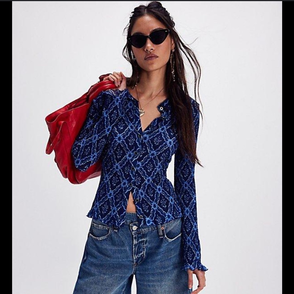 Free People Caught a Feeling Cardi CURRENT STYLE Eclipse Combo Navy Blue